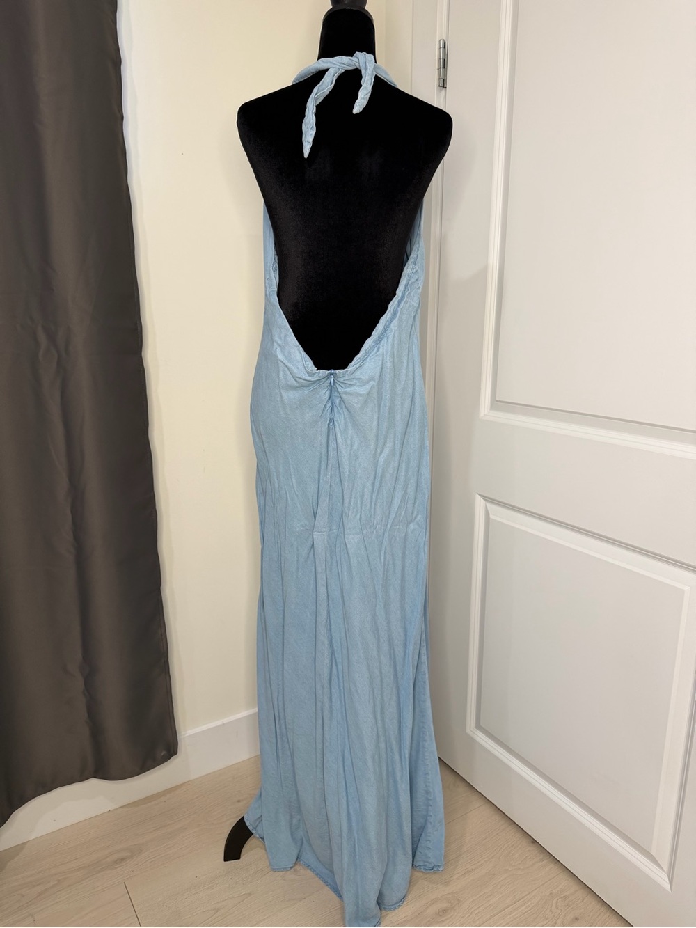 Light Blue Halter Backless Maxi Dress